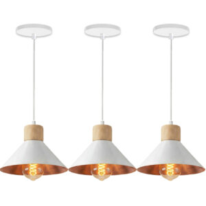 KIT 3 Luminária Pendente de teto Moderna para Sala Cozinha - Branco-e-cobre