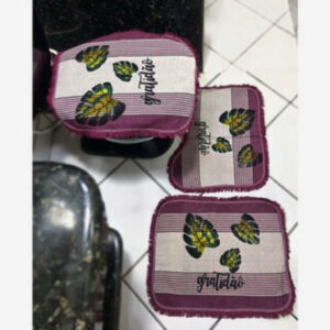 Tapete Para Banheiro Jogo 3 Peças Conjunto Tapetes Toalha Chão Piso Estampas Liso Barato Promoção - VINHO ESTAMPADO