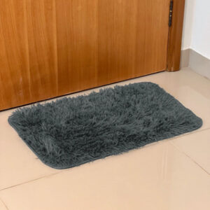 Tapete Peludo para Porta Felpudo Bege Mesclado 40cm x 60cm Antiderrapante Shaggy - Várias Cores - Felpudo Cinza Liso