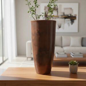 Vaso Luxo Planta Sala Coluna Ibiza Cone G Decorativo Liso - MARROM