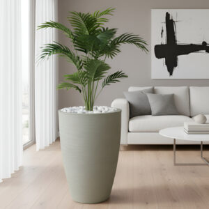 Vaso Grande para Plantas 58x36cm Moderno em Polietileno Decorativo Cone Grafiato Escovado Luxo