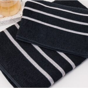 Kit 3 Toalhas De Banho 100% Algodão Alta Absorção 60x120cm - Preto - Jessica