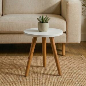 Conjunto de Mesinhas Canto E Apoio Pe Palito Madeira Tripe Porta Quadros E Objetos MDF Branco