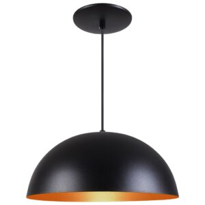 Pendente Meia Lua Bola 34cm em Alumínio Cores Cobre Arandela Luminária Sala Quarto Cozinha - Preto Textura C/ Cobre