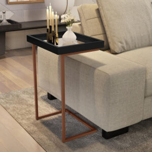 Mesa Lateral De Apoio Jb 4774 Com Espelho E Pé De Aço EEA - CORES - Preto/bronze