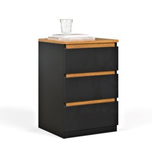 Mesa de Cabeceira Veronna 3 Gavetas Pequim - Cores - PEQUIM - PRETO / NATURE