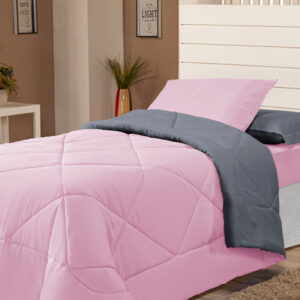 Edredons Solteiro Inverno 04 Peças Ternura Infantil Barato - CINZA/ROSA