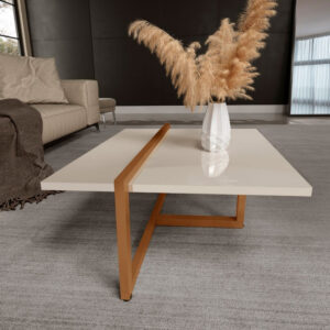 Mesa Centro Estilo Industrial Berlin Decorativa Moderna KLM Móveis - Off White / Bronze