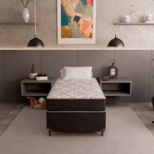 Cama Box Solteiro + Colchão D33 One Face - Suede Preto