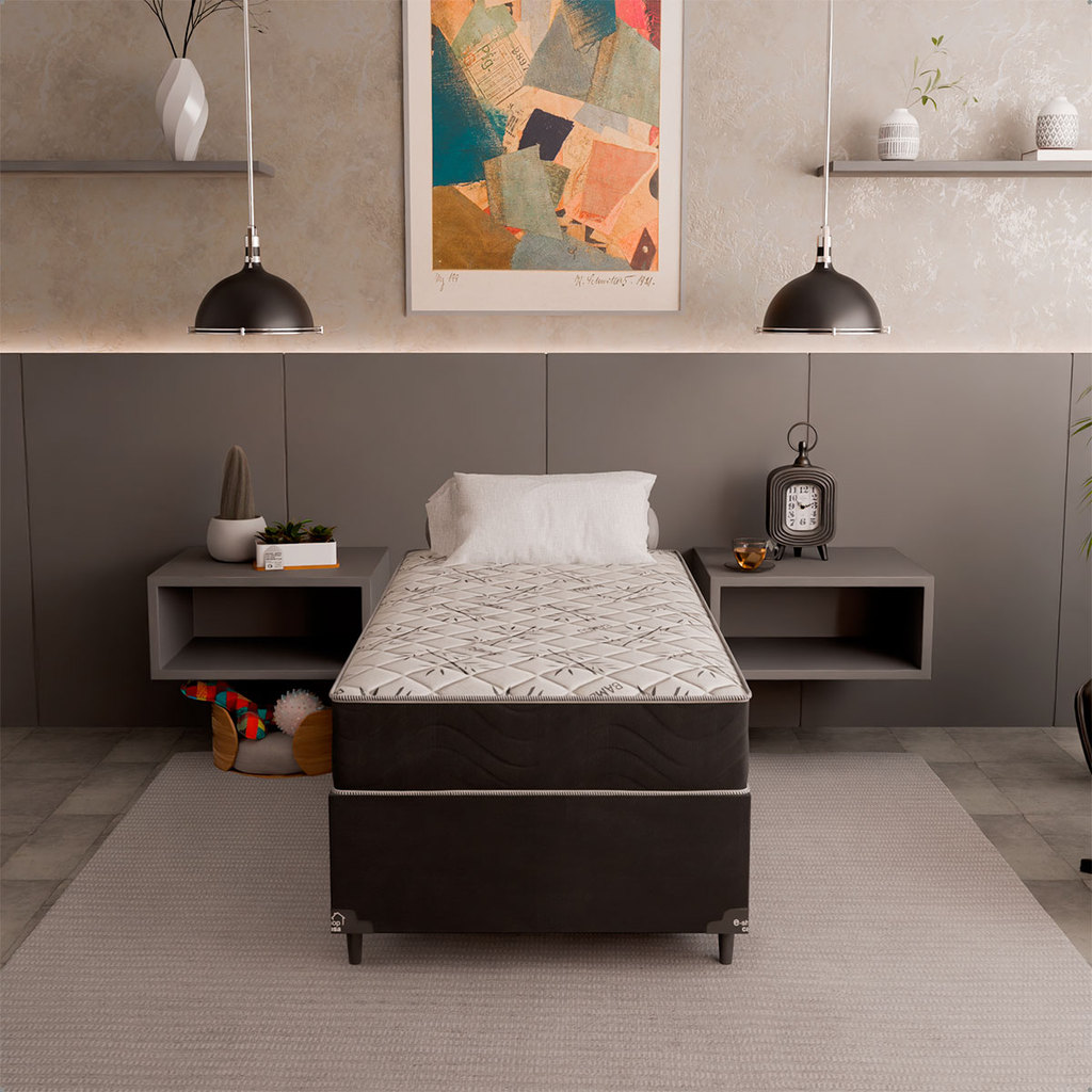Cama Box Solteiro + Colchão D33 One Face - Suede Preto