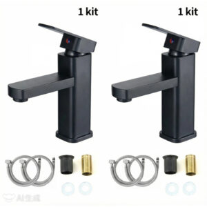 Torneira Quadrada Preta Quente E Fria Torneira De Banheiro Torneira Para Cozinha Pia Furo Único - 2 Kits
