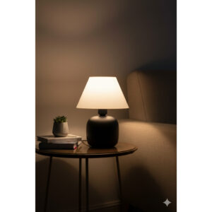 Abajur Luminaria Ceramica Porcelana Bivolt Cupula para Decoração Quarto Escritorio Sala Decoração Varias Cores - Preto Fosco