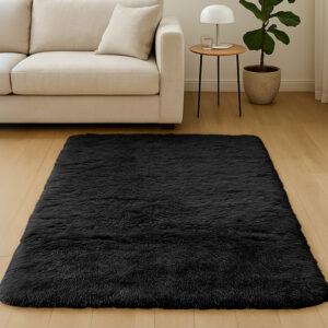 Tapete 1,00x1,50 Sala Quarto Felpudo Varias Cores Premium - Preto