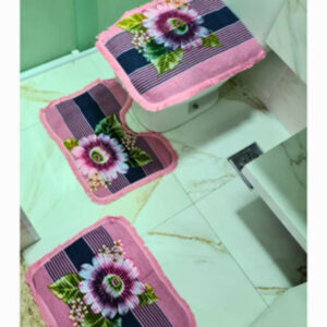 Tapete Para Banheiro Jogo 3 Peças Conjunto Tapetes Toalha Chão Piso Estampas Liso Barato Promoção - ROSA CLARO ESTAMPADO