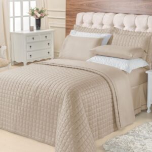 Kit Colcha Cobre Leito Top Line Estampado 3 Pçs 180 fios Premium - Caqui