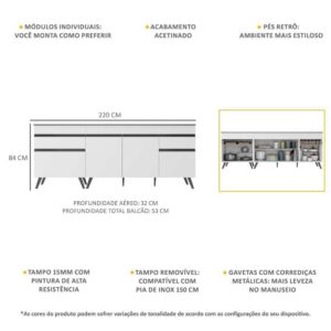 Kit com 2 Balcões de Cozinha 150cm e 70cm Veneza Multimóveis V2073