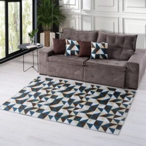 KIT TAPETE SALA QUARTO GEOMETRICO 1M X 1,40M + 04 CAPAS GORGURINHO 45CMX45CM JOGO COMPLETO - LADRILHO CARAMELO