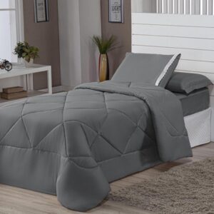 Edredons Solteiro Inverno 04 Peças Ternura Infantil Barato - CINZA