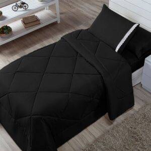 Kit Edredom Solteiro Infantil Aconchego com Lençol 04 Peças - PRETO