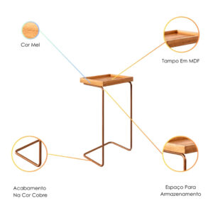 Mesa De Apoio Sofa Base Metal Cobre Para Sala