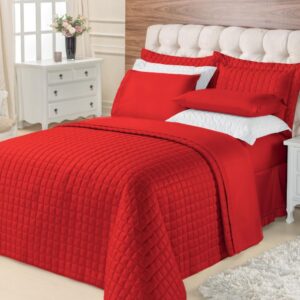 Kit Colcha Cobre Leito Top Line Estampado 3 Pçs 180 fios Premium - Vermelho