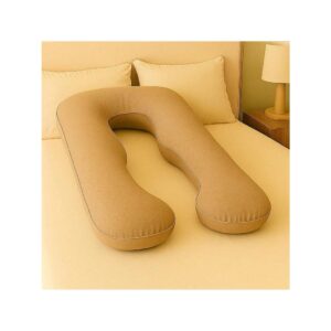 Travesseiro De Corpo Para Gestante gravida 200 fios Micropercal 120x60cm Ergonômico Cama Macio - Avelã