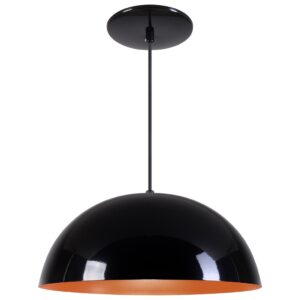 Pendente Meia Lua Bola 34cm em Alumínio Cores Cobre Arandela Luminária Sala Quarto Cozinha - Preto Brilhante C/ Cobre