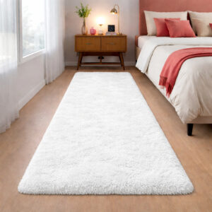 Tapete Passadeira 2,00 x 0,60 Corredor Quarto Sala Felpudo Várias Cores - Branco