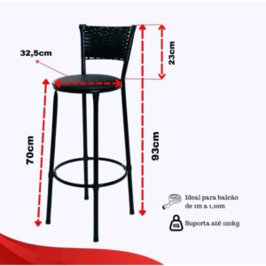 KIT 3 BANQUETAS BANCO ALTO ENCOSTO PRETO COZINHA AREA GOURMET MOVEIS DE JUNCO