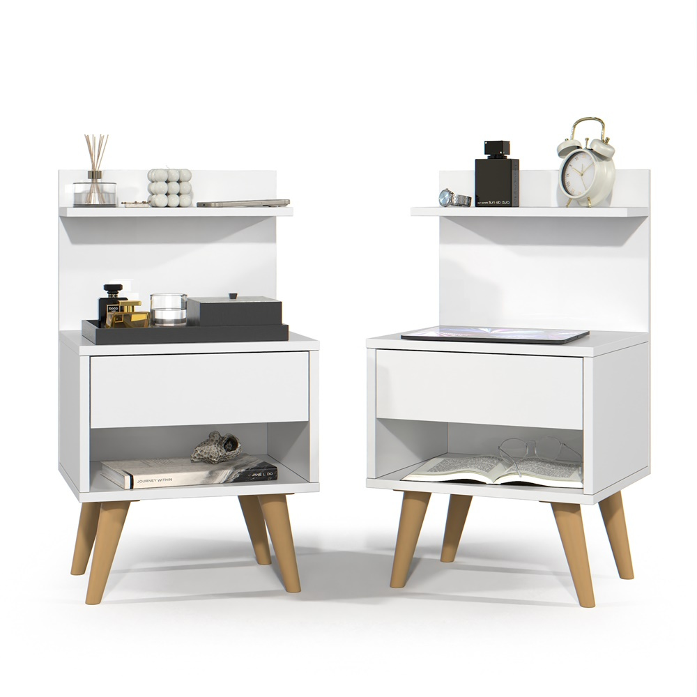 Kit com 2 Mesa de Cabeceira Retrô Com 1 Gaveta Sleep Decor - Cores