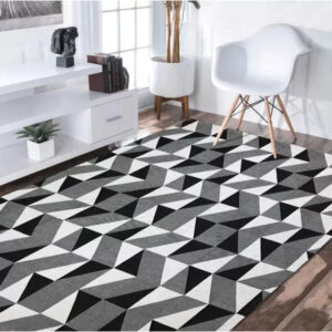 Tapete Para Sala Geométrico Moderno Grande Antiderrapante - Várias Estampas E Tamanhos - Dallas Preto