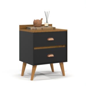 mesa de cabeceira retrô decor com 2 gavetas - MADERO - PRETO / FREIJO