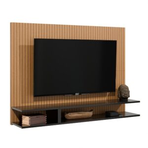 Painel Para Tv Smart 50 Polegadas Com Prateleira Nicho Quarto Sala MILÃO - MILÃO - RIPADO / PRETO