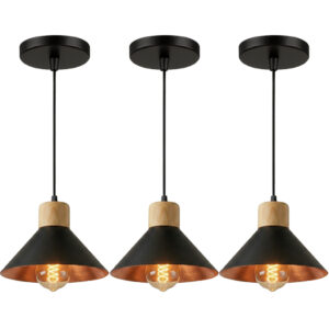 KIT 3 Luminária Pendente de teto Moderna para Sala Cozinha - Preto e Cobre