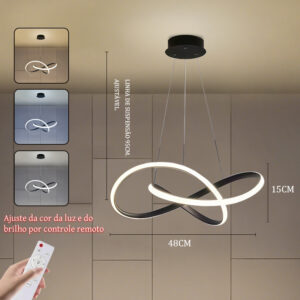 Lustre Moderno De Controle Remoto 110V-220V Dourado 75cm 3 Cores Pendentes Vários Modelos Para Sala De Estar - B/Preta/Telecontrole/110V-220V