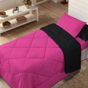 Kit Edredom Solteiro Infantil Aconchego com Lençol 04 Peças - PRETO PINK