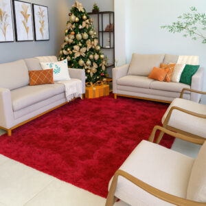 Tapete Decorativo Grande 3,00x2,00 Peludo Sala de Estar Macio Confortável Luxo - Vermelho Cereja