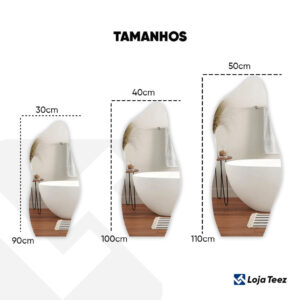 Espelho Orgânico 110cm 50cm LED Quente/Frio/S/LED Flame Premium Quarto Sala Salão Loja Instalação Fácil