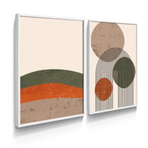 Quadro Decorativo Minimalista Boho Terracota Tons Quentes Para Sala de Jantar Estar Com Moldura - Branco / 30x42