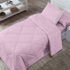 Kit Edredom Solteiro Infantil Aconchego com Lençol 04 Peças - ROSA