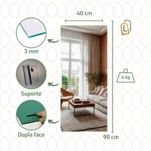 Espelho Lopazzi GRANDE ORGÂNICO RETANGULAR VIDRO DECORAÇÃO PARA SALA QUARTO BANHEIRO SUPORTE OU DUPLA FACE - Urban 90x40