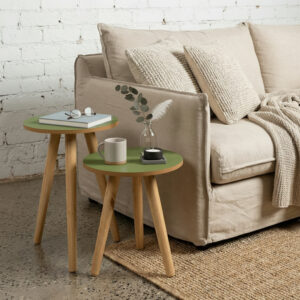 Mesa Pé Palito De Apoio E Lateral Sofa Mdf ou Mdp E Madeira - Kit Mesa Verde Oliva