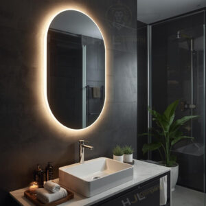Espelho Oval com LED Bivolt – Iluminado, Moderno e Perfeito para Banheiro e Maquiagem - Com LED Quente