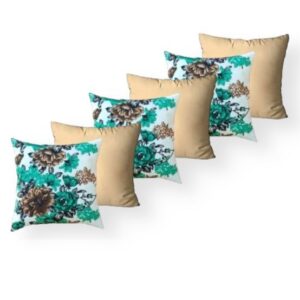 KIT c 6 ALMOFADAS DECORATIVAS CHEIAS 45X45cm ENCHIMENTO DE ESPUMA SOFT - FLORAL VERDEcPALHA