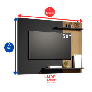 Painel de TV 50 Polegadas Com Nichos 2 Prateleiras Feito Em MDP Montagem Fácil Para Televisão