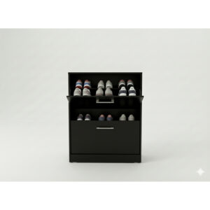 Sapateira 3 Portas com Prateleiras | Até 20 Pares | MDP | Móveis Bonatto - Preto 2 Portas