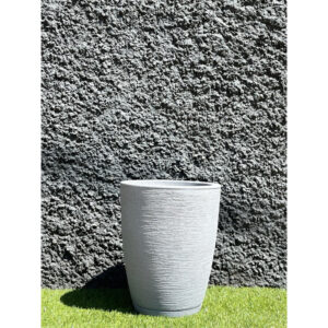 Vaso para Plantas Decorativo em Polietileno Coluna Bojo Escovado C/ Prato Coletor N2 - Cinza