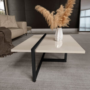 Mesa Centro Estilo Industrial Berlin Decorativa Moderna KLM Móveis - Off White/preto