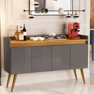 Aparador Buffet Retrô Pés Palito Em Madeira Maciça Esplanada Cantinho Do Café Recepção 2,3,4 Portas - Luxo 4 Cinza Com Madeirado