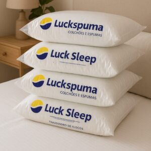Kit Com 4 Travesseiros Flocos Luckspuma Espuma Macio e Firme 65x45 Antiácaro